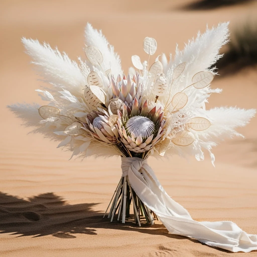 Minimalist white rose and silver eucalyptus zen bouquet tied with natural twine for elegant weddings